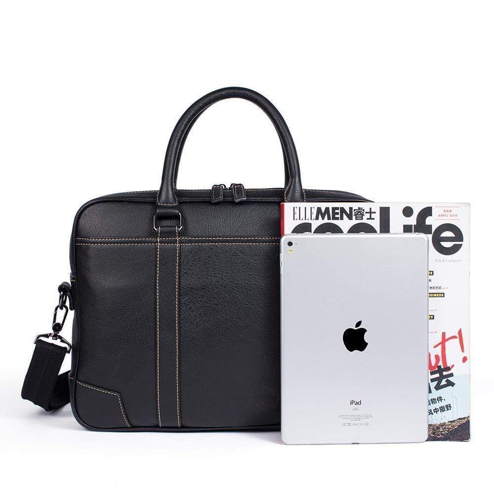 Rossie Viren Vintage Classic Double  Zip Leather  Briefcase Work Bags Brown Stitching-1