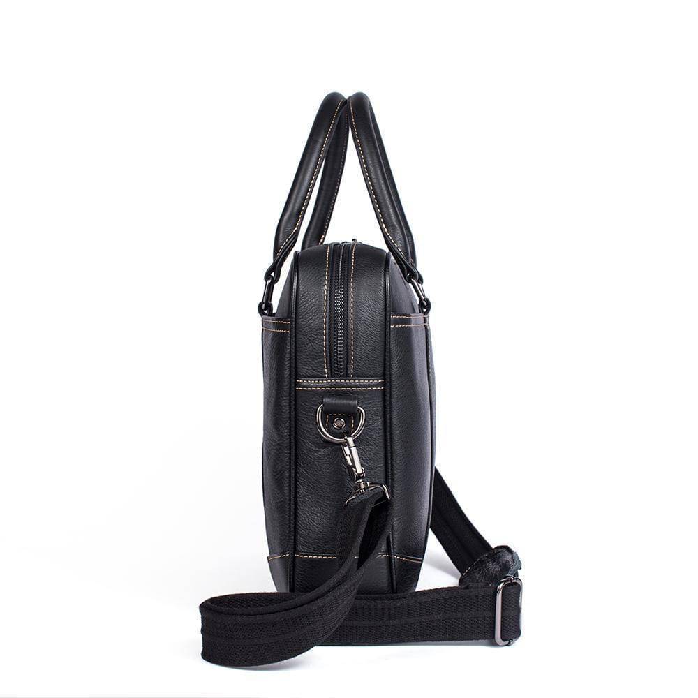 Rossie Viren Vintage Classic Double  Zip Leather  Briefcase Work Bags Brown Stitching-3